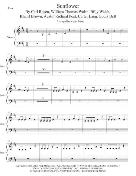 Sunflower Spider Man Into The Spider Verse Piano Original Key Sheet Music