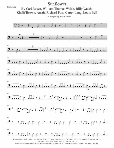 Sunflower Spider Man Into The Spider Verse Trombone Easy Key Of C Sheet Music