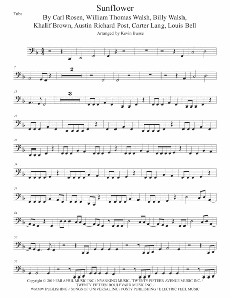 Free Sheet Music Sunflower Spider Man Into The Spider Verse Tuba