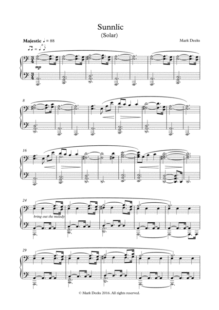 Sunnlc Piano Solo Sheet Music