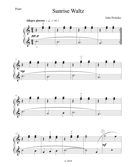 Sunrise Waltz Late Elementary Piano Sheet Music