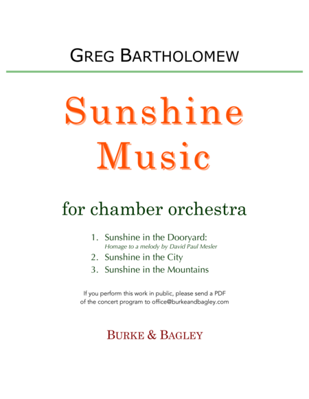 Sunshine Music For Chamber Orchestra Sheet Music