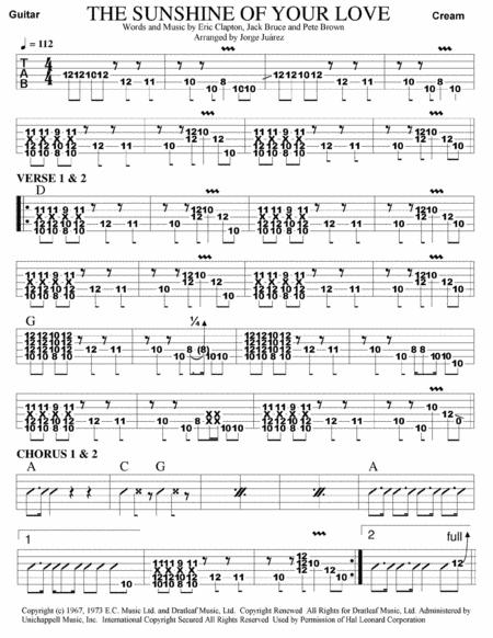 Sunshine Of Your Love Guitar Tab Sheet Music