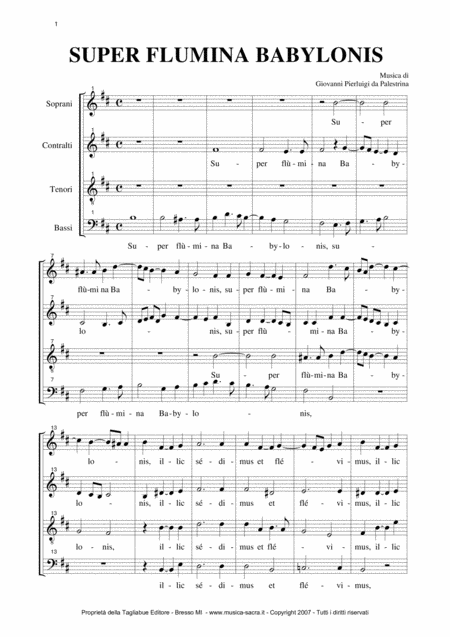 Free Sheet Music Super Flumina Babylonis G P Palestrina Mottetto For Satb Choir