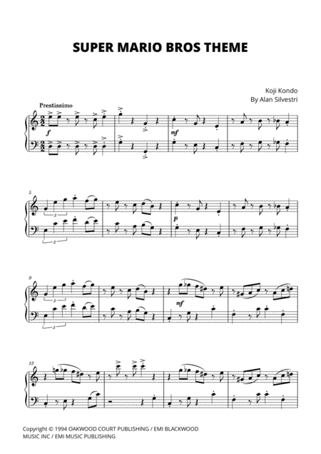 Super Mario Bros Theme For Easy Piano Sheet Music