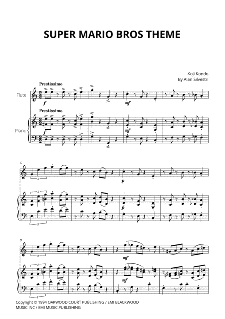 Super Mario Bros Theme For Flute And Piano Sheet Music