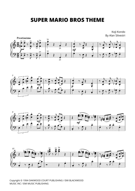 Free Sheet Music Super Mario Bros Theme For Piano