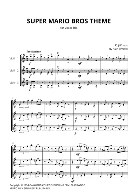 Free Sheet Music Super Mario Bros Theme For Violin Trio