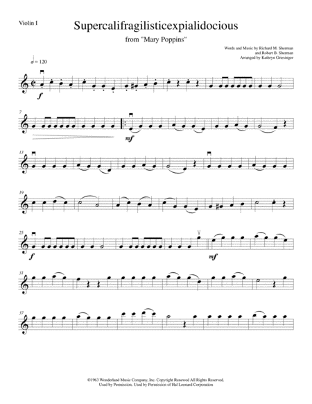 Free Sheet Music Supercalifragilisticexpialidocious Mary Poppins String Quartet