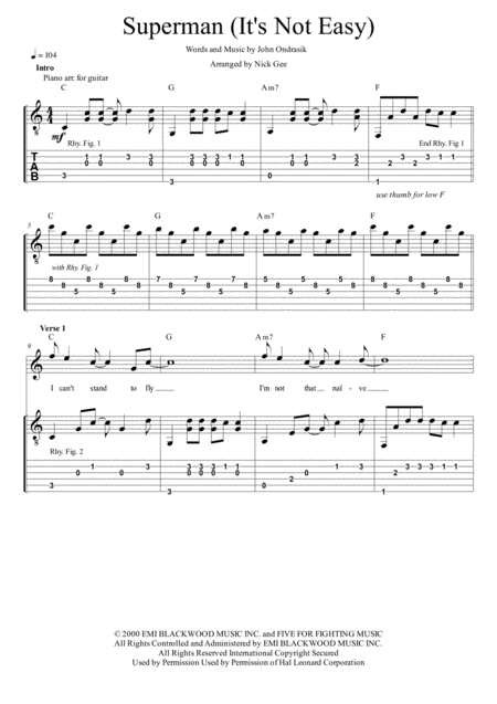 Superman Its Not Easy Sheet Music