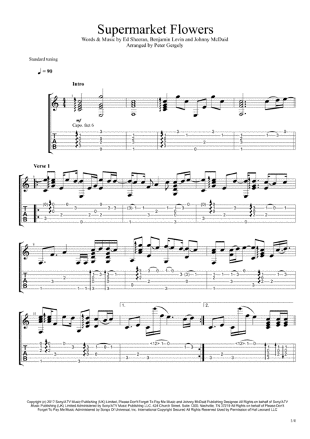 Supermarket Flowers Fingerstyle Guitar Sheet Music