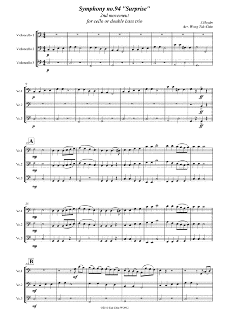 Surprise Symphony For Cello Or Double Bass Trio Sheet Music