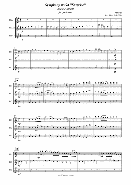 Surprise Symphony For Flute Piccolo Trio Sheet Music