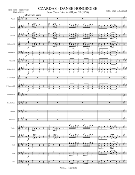 Free Sheet Music Swan Lake Czardas