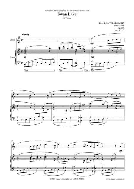 Free Sheet Music Swan Lake Oboe And Piano