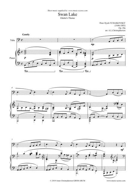 Free Sheet Music Swan Lake Odettes Theme Tuba And Piano