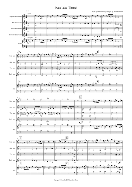 Free Sheet Music Swan Lake Theme For Saxophone Quartet