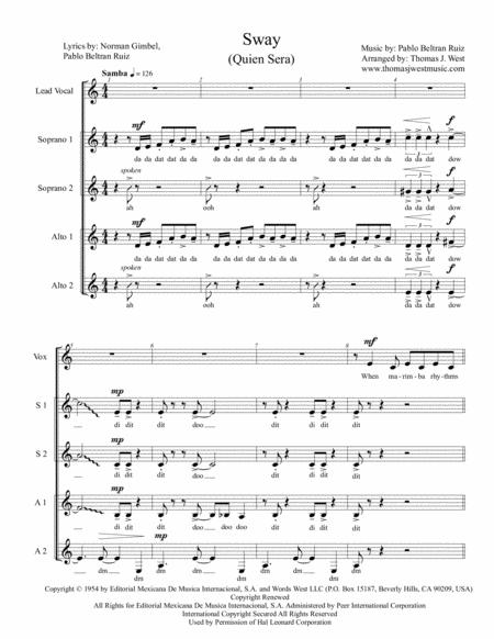 Free Sheet Music Sway Quien Sera Pussycat Dolls Ssaaa Contemporary A Cappella