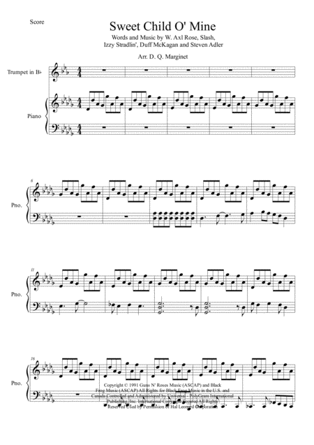 Free Sheet Music Sweet Child O Mine For Trumpet And Piano