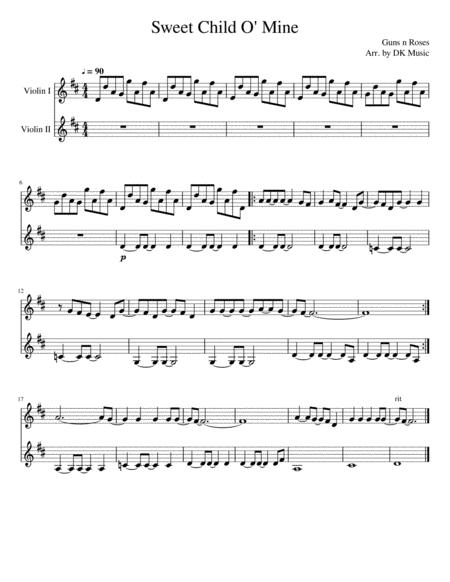 Sweet Child O Mine Slow Violin Duet Sheet Music