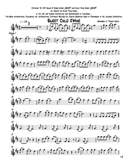 Free Sheet Music Sweet Child O Mine String Trio Vln Vla Cello