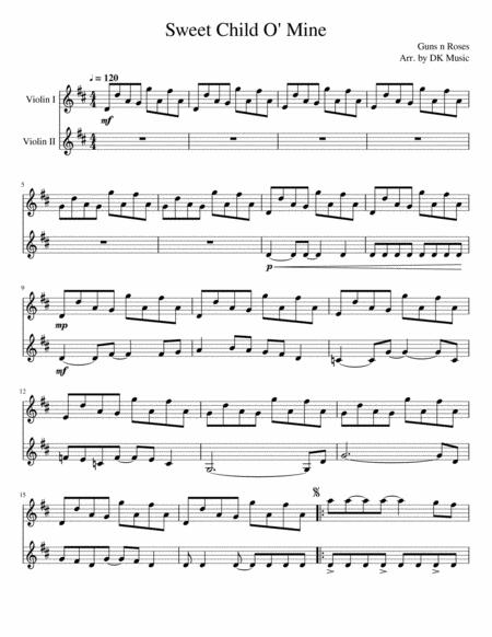 Sweet Child O Mine Violin Duet Sheet Music