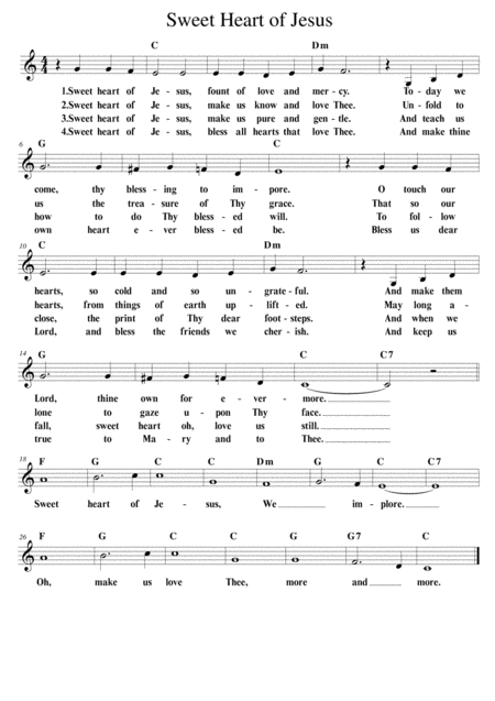 Free Sheet Music Sweet Heart Of Jesus