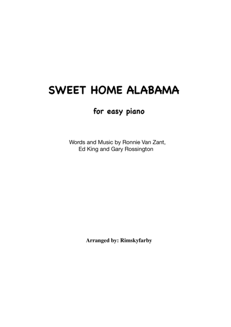 Sweet Home Alabama For Easy Piano Sheet Music