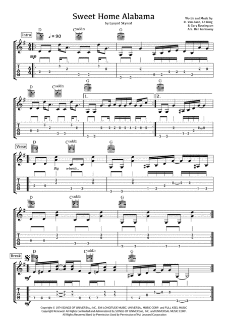 Sweet Home Alabama Grade 4 Guitar Sheet Music