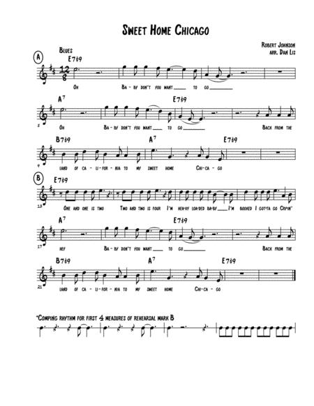 Free Sheet Music Sweet Home Chicago