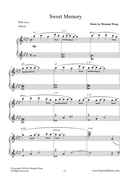 Sweet Memory Romantic Piano Music With Chords Sheet Music