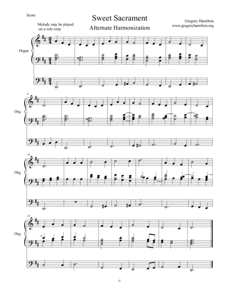 Sweet Sacrament Jesus My Lord Alternate Harmonization Sheet Music