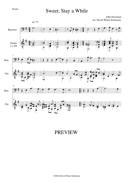 Sweet Stay A While For Bassoon And Guitar Sheet Music