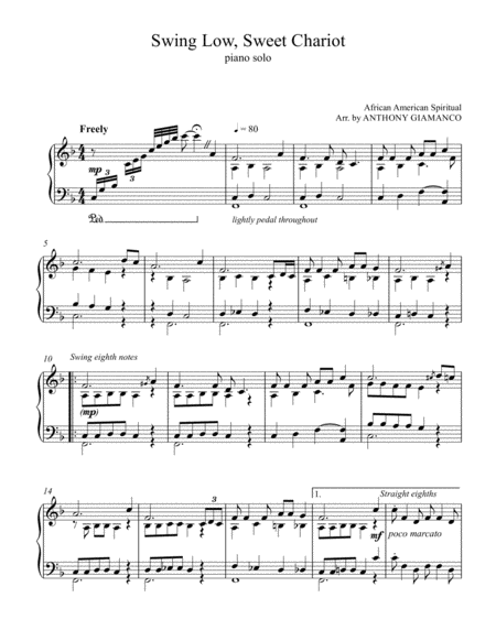 Swing Low Sweet Chariot Jazz Piano Solo Sheet Music