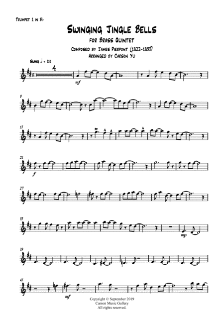 Free Sheet Music Swinging Jingle Bells For Brass Quartet