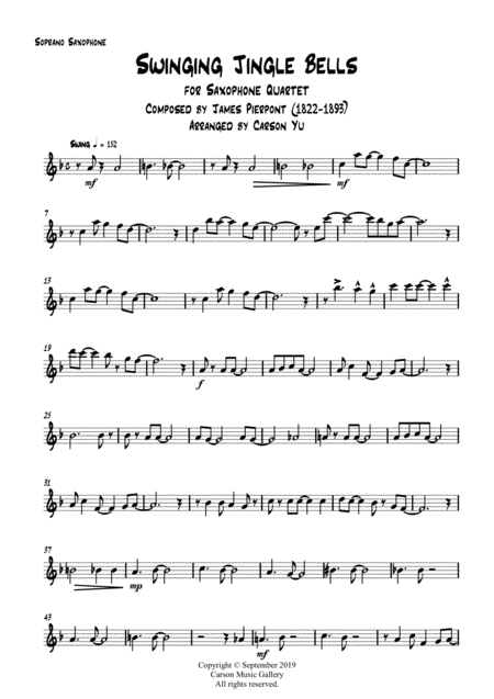 Free Sheet Music Swinging Jingle Bells For Saxophone Quartet Satb