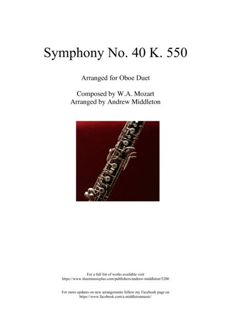 Free Sheet Music Symphony No 40 Arranged For Oboe Duet