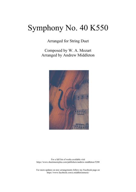 Symphony No 40 Arranged For String Duet Sheet Music