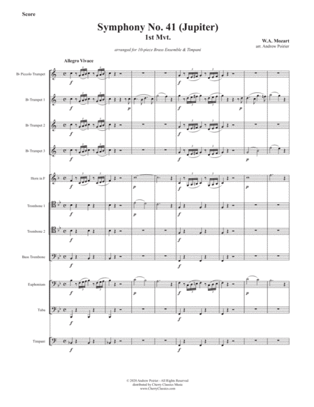 Symphony No 41 Jupiter 1st Movement For 10 Part Brass Ensemble And Timpani Sheet Music