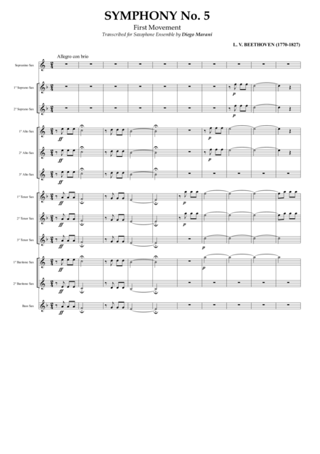 Free Sheet Music Symphony No 5 For Saxophone Ensemble