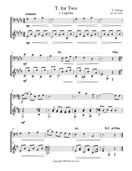 Free Sheet Music T For Two Cello And Guitar Score And Parts