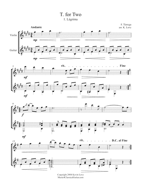 Free Sheet Music T For Two Violin And Guitar Score And Parts