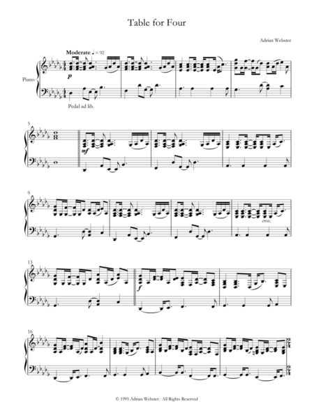 Table For Four Crusaderbeach Uplifting Upbeat Piano Solo Sheet Music