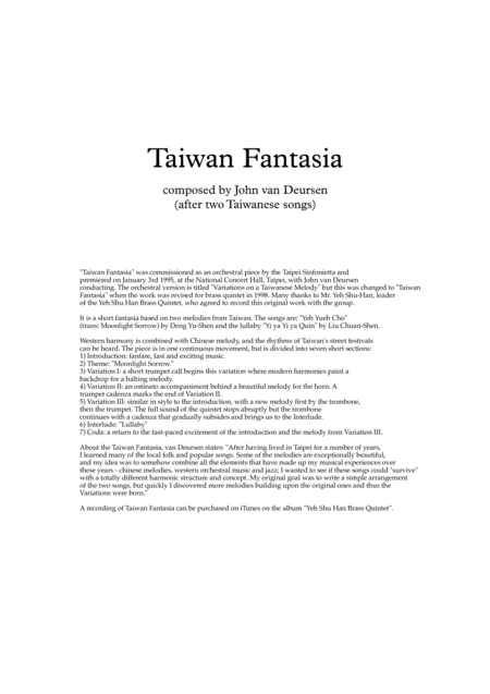 Free Sheet Music Taiwan Fantasia For Brass Quintet
