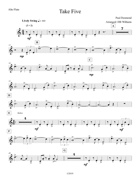 Free Sheet Music Take Five Alto Flute