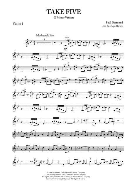 Free Sheet Music Take Five For String Quartet