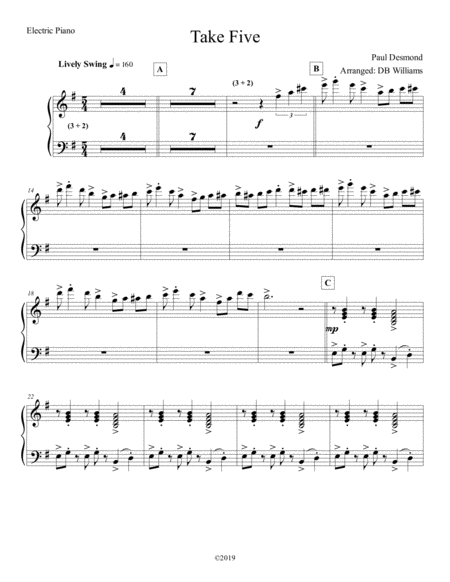 Take Five Strings Electric Piano Sheet Music