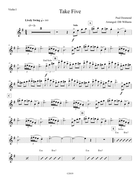 Free Sheet Music Take Five Violin 1