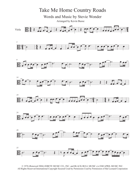 Take Me Home Country Roads Easy Key Of C Viola Sheet Music