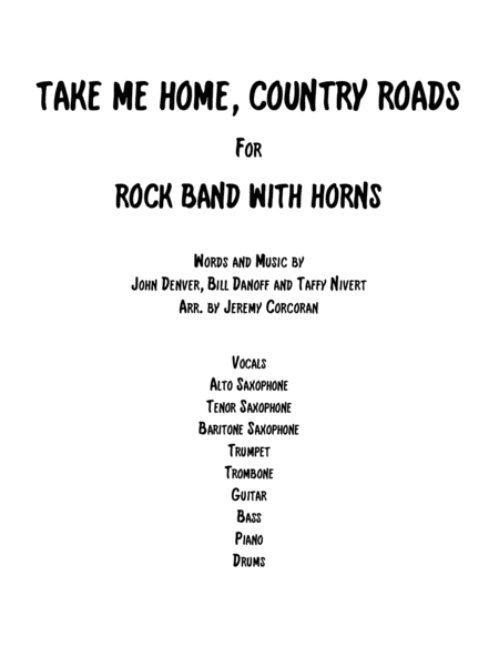 Free Sheet Music Take Me Home Country Roads For Rock Band With Horns